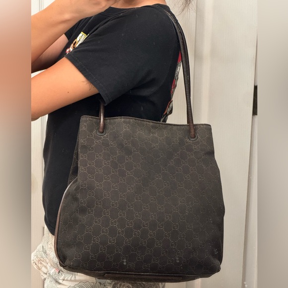 GUCCI GG Monogram Canvas Tote Bag Brown Vintage - Picture 8 of 12
